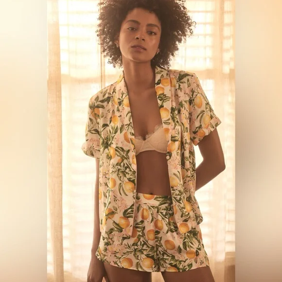 Anthropologie Silky Patterned Pajama Top - Picture 1 of 4